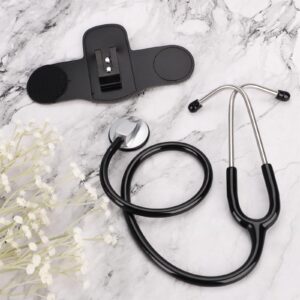 Stethoscope Holder, Soft Leather Stethoscope Holster with Clip Easy to Pick & Carry Stethoscope Accessories for Physicians, Nurses, EMT Stethoscope Holder Hip Clip for Belt Pants Waist Pocket (Black)