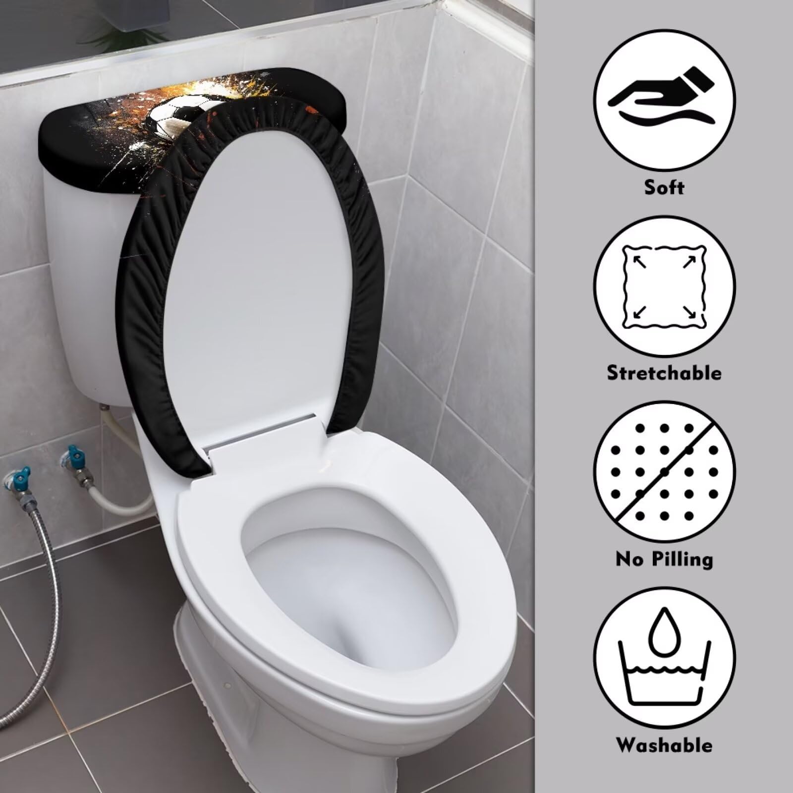 Vanideaoty Football Toilet Lid Cover Toilet Tank Cover 17 x 21 Sport Soccer 2 Piece Bathroom Set