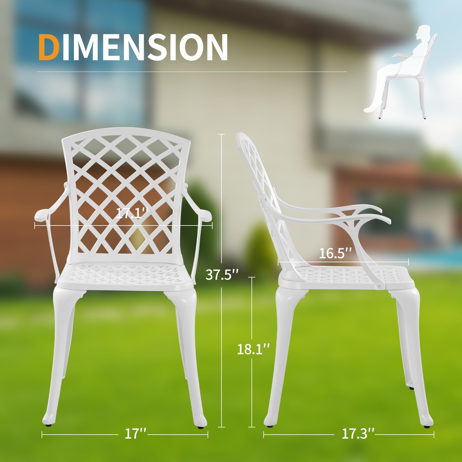 Withniture Outdoor White Cast Aluminum Arm Chair, Set of 2 Patio Dining Chairs, All-Weather Metal Outdoor Chairs w/Armrests, Bistro Chairs Set of 2 for Patio, Deck, Garden, Yard (White B, Set of 2)