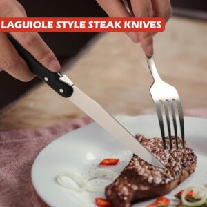 KITCHENTREND Knife Set, Steak Knives Set of 6, 6 Pcs Steak Knife Set Dishwasher Safe Knife Set, New Laguiole Premium serrated knife set, knives Set for Kitchen (Black)