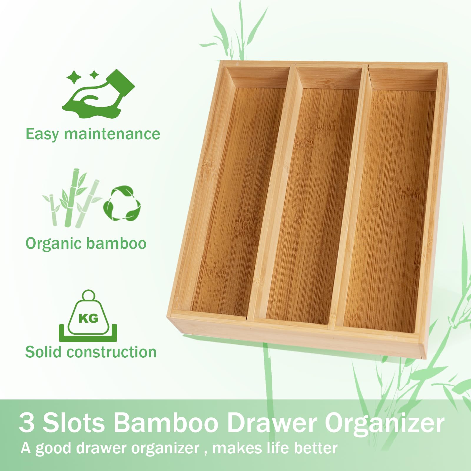 Fibogollo Silverware Organizer Bamboo Kitchen Drawer Organizer Kitchen Utensil Organizer, Flatware Organizer Tray for Kitchen, Flatware, Utensils