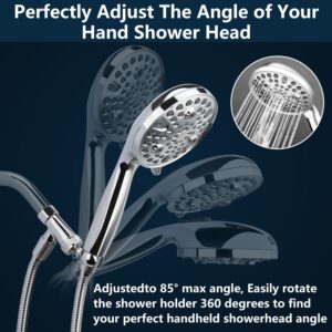 Shower Head Handheld with All Metal Showerhead Holder,High Pressure Built-in Power Wash Hand Held Showerhead with Extra Long Hose 6 ft. 10 Spray Mode Handheld Shower Head Premium Chrome 2.5 GPM