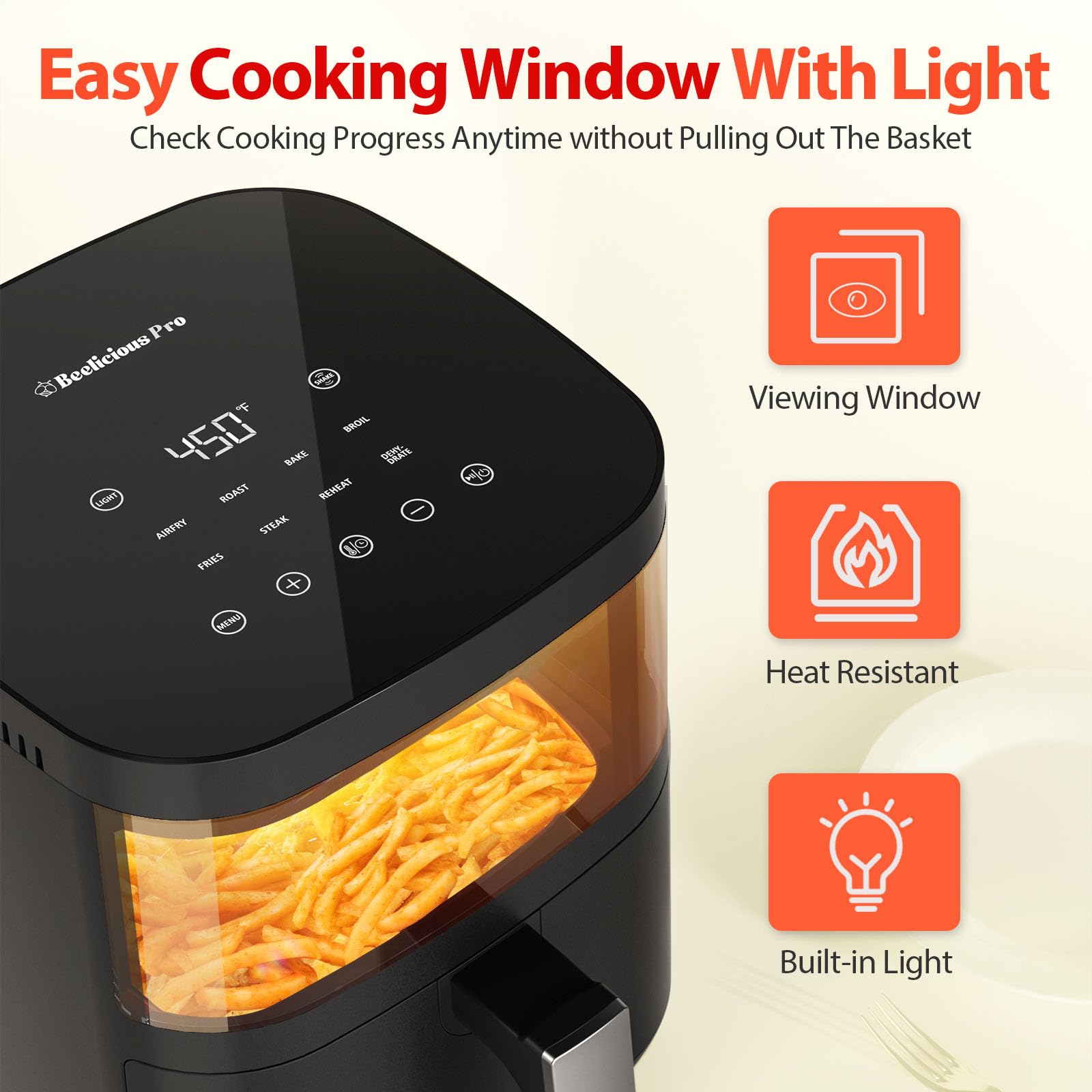 Air Fryer, Beelicious 8-in-1 Smart Compact 4QT Air Fryers, with Viewing Window,Shake Reminder,450°F Digital Airfryer with Flavor-Lock Tech,Dishwasher-Safe & Nonstick,Fit for 1-3 People,Black