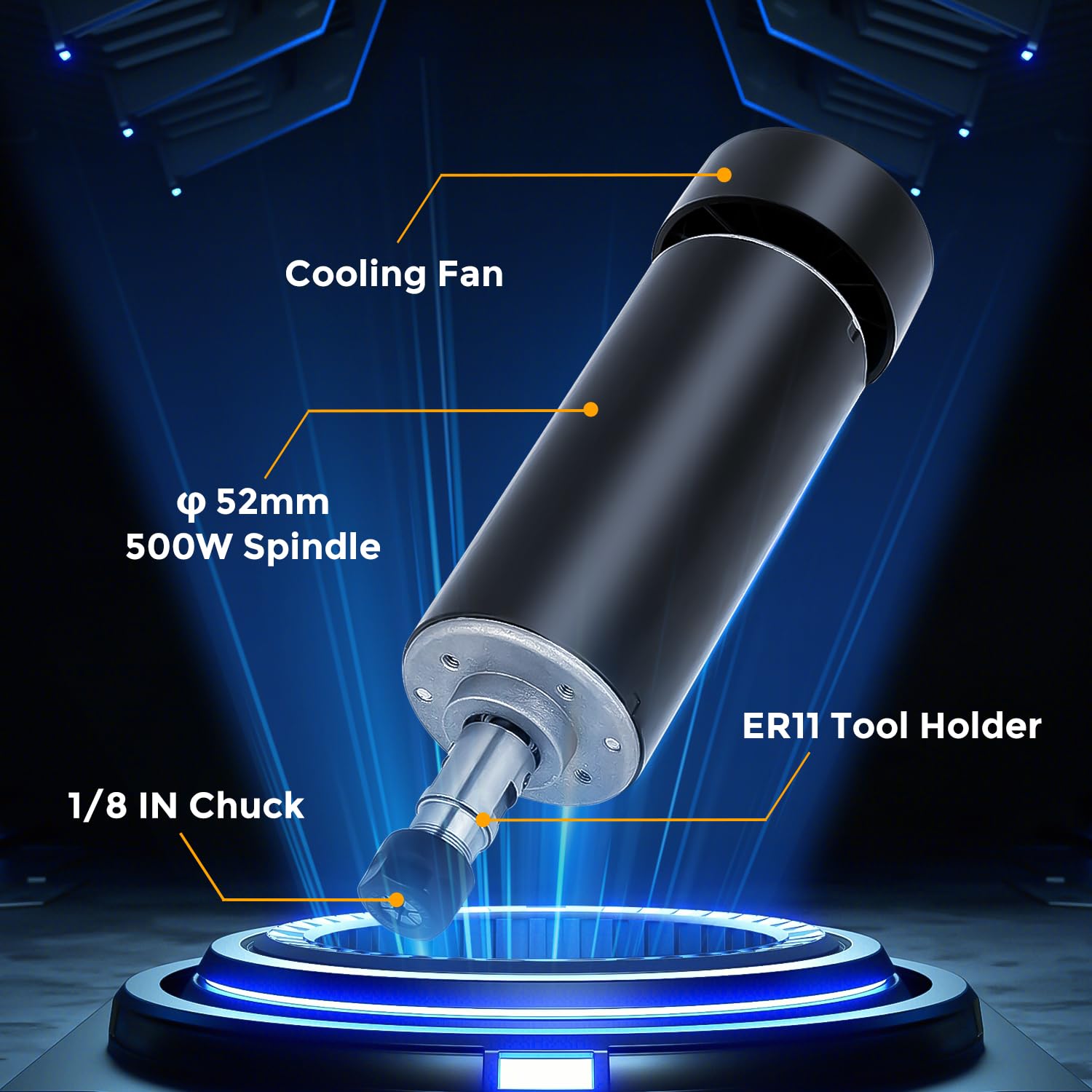 CNC Spindle, 500W CNC Spindle Motor,52mm Clamp with ER11 Collet and 10pcs Router Bit，High Precision for DIY CNC Router Milling and CNC Router Machine