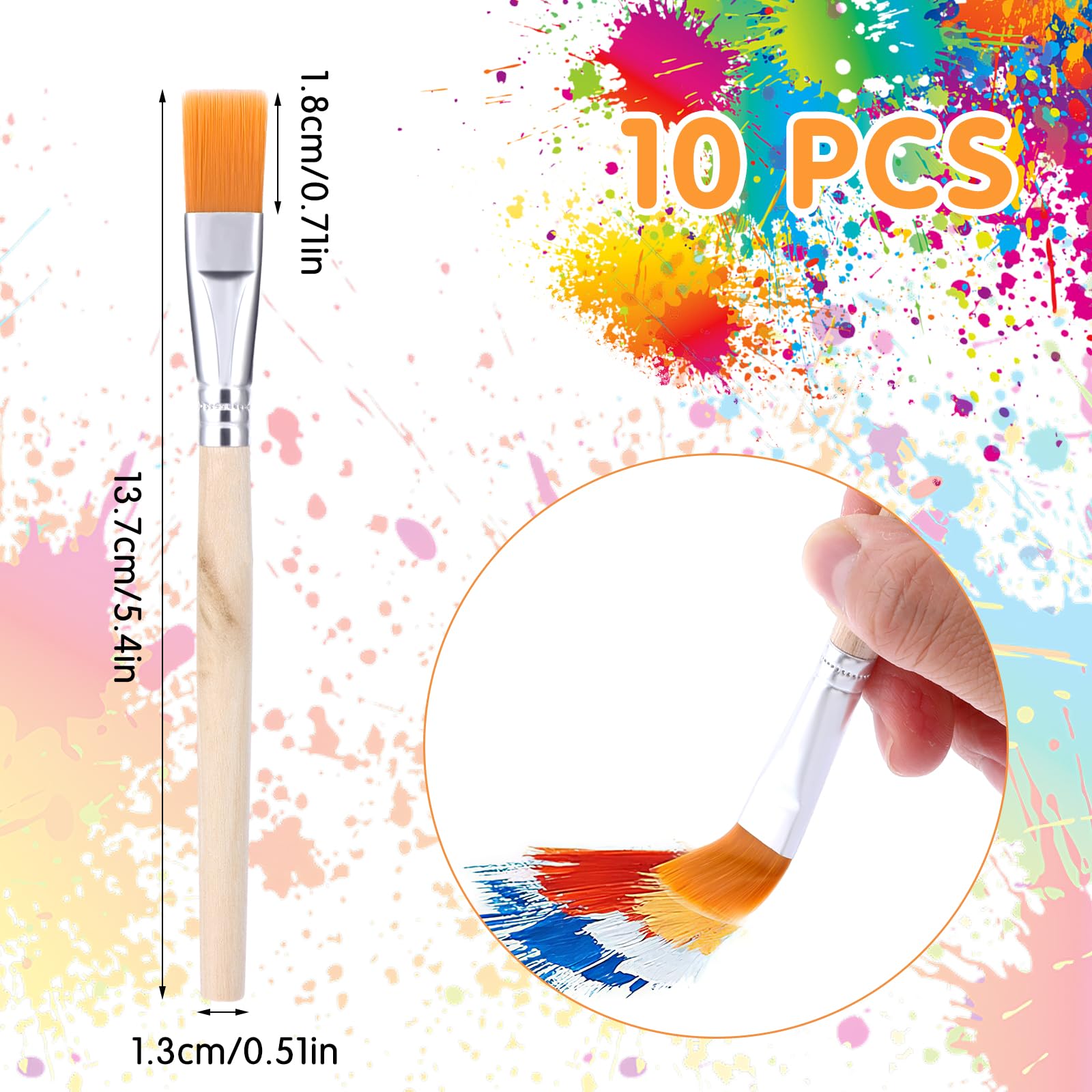 10Pcs 3/5 Inch Flat Paint Brushes Wood Paint Brush Artist Craft Paint Brushes Watercolor Small Brush Bulk Painting Brush Art Detail Oil Brush for Kid Adult(5.5 x 3/5 Inch)