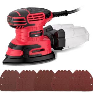 detail sander, 13,000 opm hand electric sander with 20pcs sanderpapers, 220w compact power sander includes dust collector, for woodworking sanding, polishing