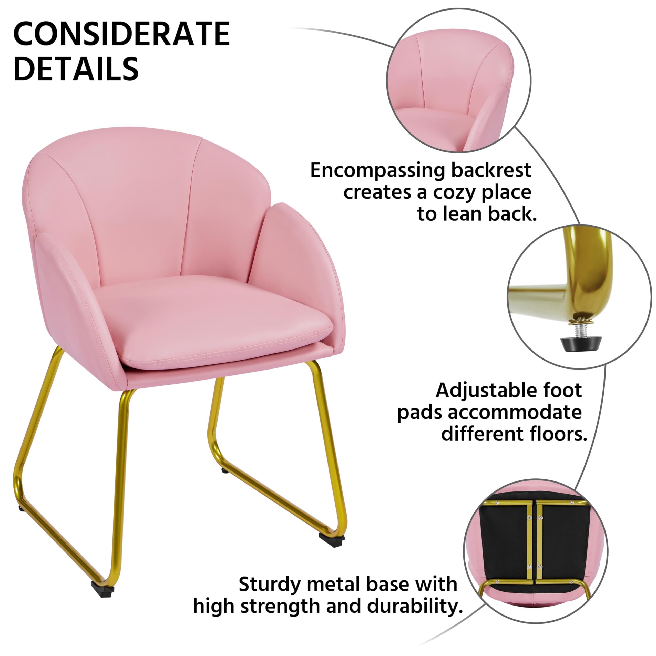 Yaheetech Modern PU Leather Armchair, Flower Shaped Makeup Chair Vanity Chair with Golden Metal Legs for Living Room/Makeup Room/Bedroom/Home Office/Kitchen, Simple Pink