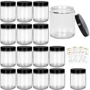 8 oz clear glass jars with plastic lids - 15 pack 240 ml round empty candle containers, jars, canning jar for candle making, spice, food storage, sample