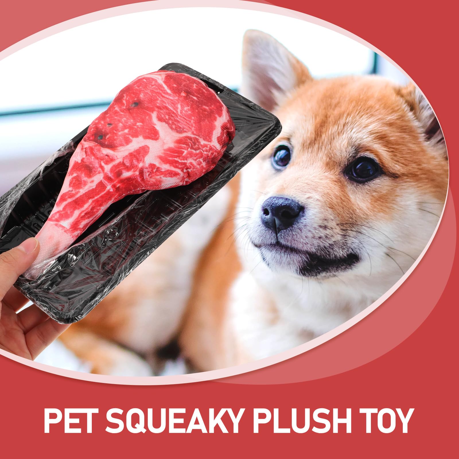 LUOZZY Plush Dog Squeaky Toy Lifelike Steak Shaped Dog Toy Interactive Dog Chew Toy for Teething Molaring Pet Supplies