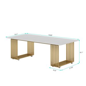 Vagaconl 70.9" Large Modern Computer Desk, White Gold Desk with Gold Metal Legs, Large Workstation for Home Office, Study Writing Desk, Small Conference Table for Meeting Room