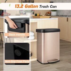 S AFSTAR 13.2 Gallon Step Trash Can, Stainless Steel Garbage Bin with Soft Close Lid & Deodorizer Compartment, Fingerprint-Proof Trash Bin, Step-On Trashcan for Home Office Kitchen, Rose (Golden)