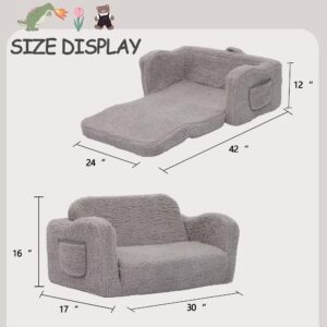 VINYUSE Children Perfect Extra Wide Convertible Sofa to Lounger, Comfy 2-in-1 Flip Open Couch/Sleeper for Kids, Grey,M