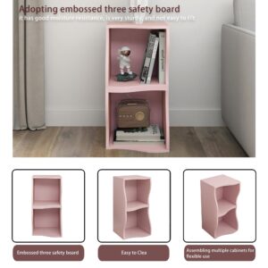 ECLYL Double Layered Independent Storage Rack, Full Circular Color Blocking Bookshelf, Suitable for Home, Office, Living Room, etc (Pink, 2-Layer Storage)