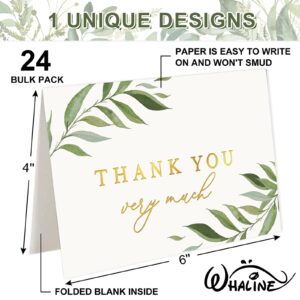 Whaline 24 Sets Greenery Thank You Cards Gold Foil Thank You Greeting Cards Watercolor Green Leaf Blank Note Cards with Envelopes Stickers for Bridal Baby Shower Wedding Birthday Party, 4 x 6 Inch