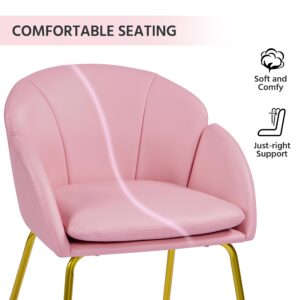 Yaheetech Modern PU Leather Armchair, Flower Shaped Makeup Chair Vanity Chair with Golden Metal Legs for Living Room/Makeup Room/Bedroom/Home Office/Kitchen, Simple Pink