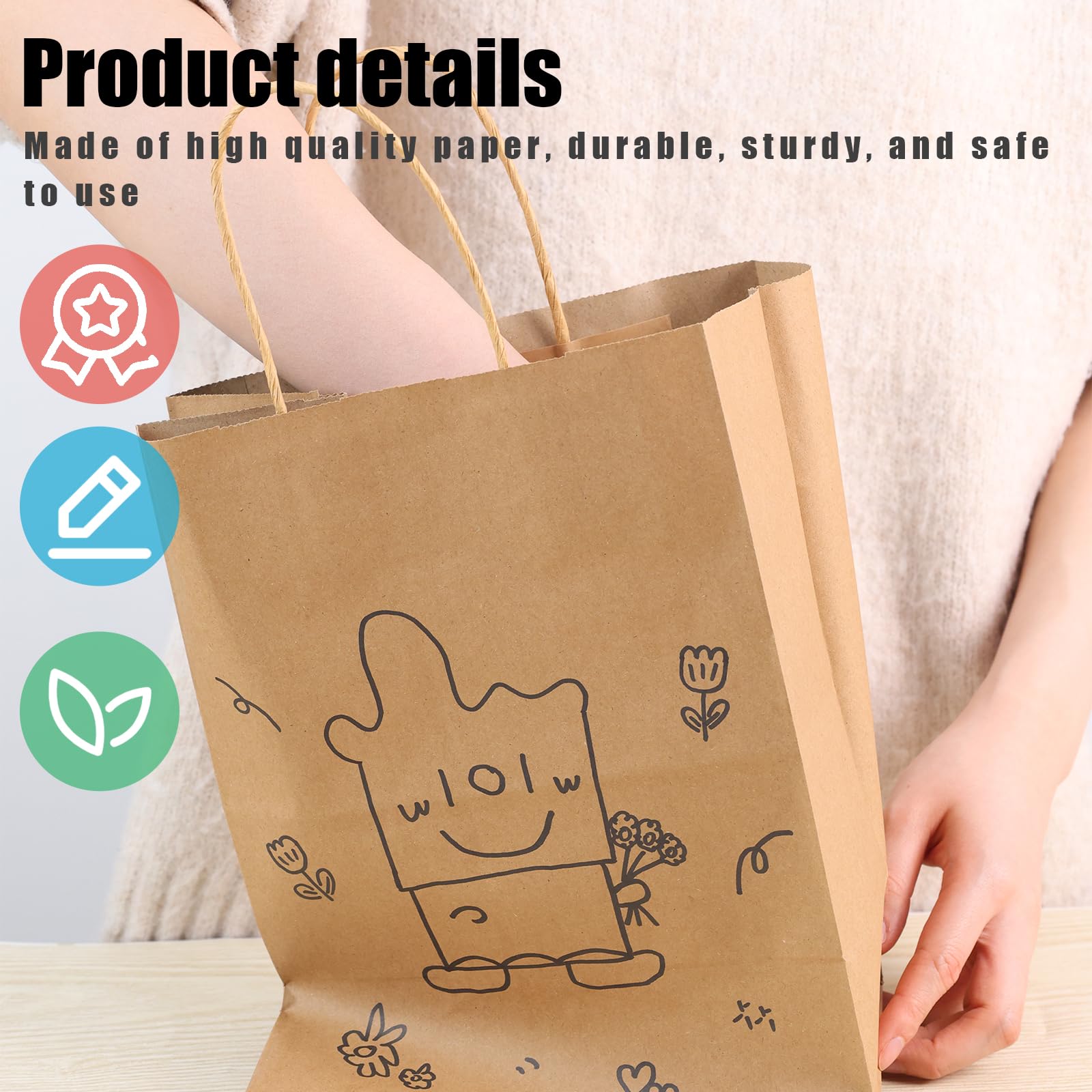 JOHOUSE 90PCS Brown Paper Bags with Handles, 3 Assorted Sizes Mixed Sizes Bulk Kraft Paper Gift Merchandise Bags for Business Shopping Retail Birthday Grocery Craft Take Out