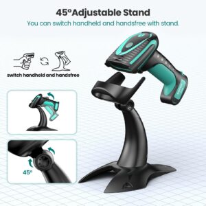 Anyeast Wireless Barcode Scanner with Stand, Industrial 1D 2D QR Bluetooth Barcode Scanner for Android, iOS, Windows, Mac, USB Bar Code Reader Scanner with Drop Resistant Dustproof Waterproof