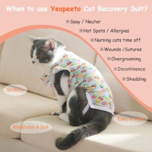 Yeapeeto Cat Recovery Suit After Surgery Bodysuit for Cats, E-Collar Substitute Keep from Licking Abdominal Wounds, Kitten Breathable Clothes, Warm After Shaving(Fruit,M)