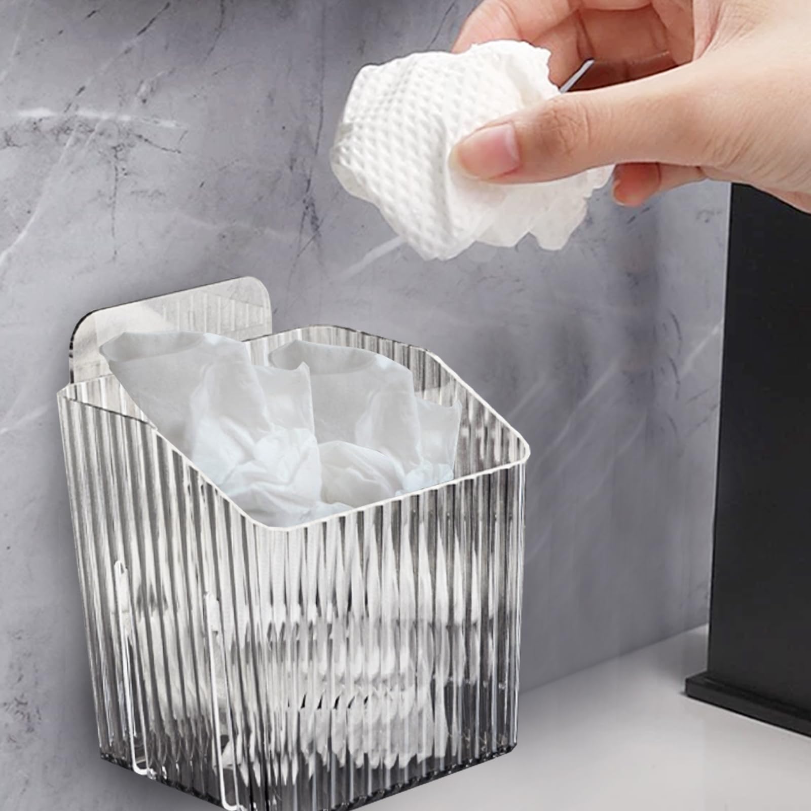 LZVENUOKL Plastic Bathroom Storage Organizer Box，Applicable to Used Disposable Face Towel，Headband，Wall Mount Storage Box (Gray Transparent (Transparent)