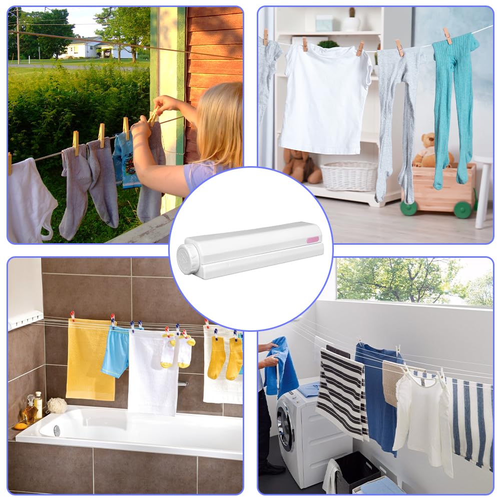 Lwuey Retractable Outdoor Clothesline, Indoor Extendable Clothesline Wall Mounted Flexible Clothes Dryer Adjustable Household Telescopic Hanger Rope Hanging Drying Rack Laundry Bathroom(Four Ropes)