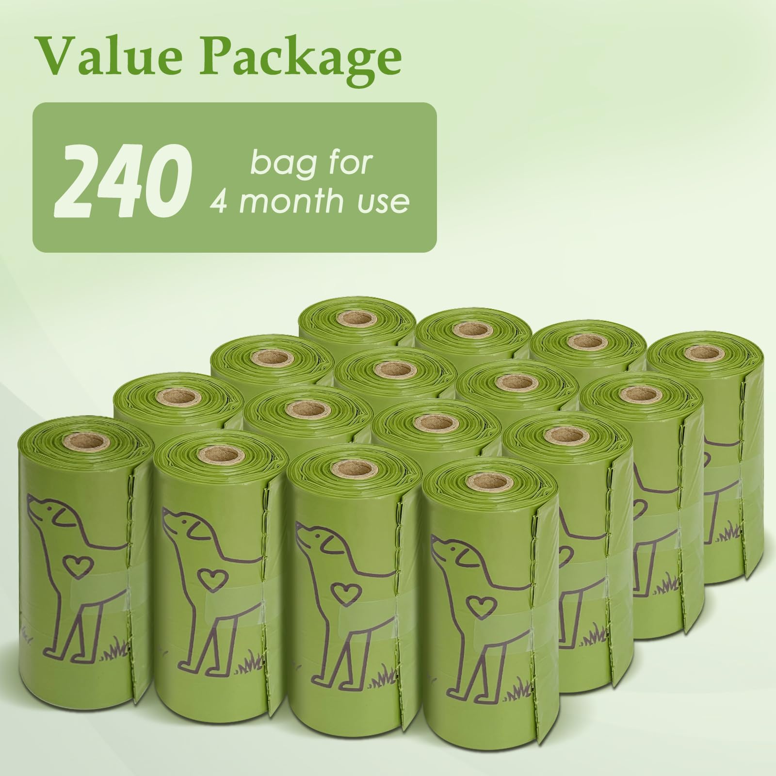 240 Count 13” x 9”Dog Waste Bags Rolls, Leakproof Strong & Sturdy Bags for Dogs, Doggie Bags Cats Litter Bags,Trash Bags for Doggy Pets