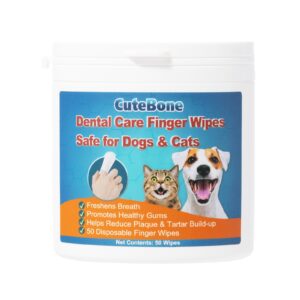 cutebone pet dental finger wipes - 50 count, easy oral care for cats & dogs, disposable, stress-free