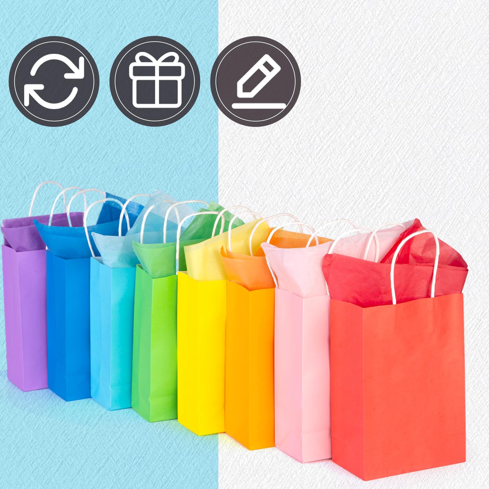 Shindel 40PCS Gift Bags with Handles, 10 Colors Party Favor Bags with Gift Wrapping Paper Rainbow Gift Bags for Wedding Birthday Party Supplies and Gifts (5.5" x 7.9" x 2.8")