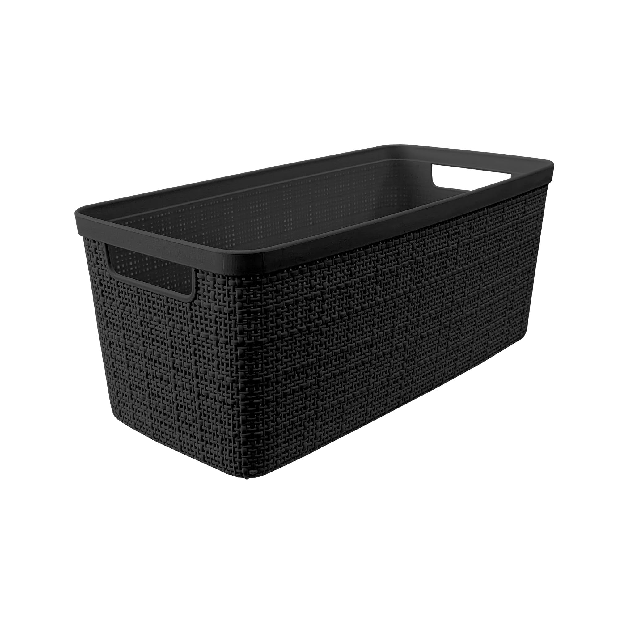 Curver Jute Decorative Plastic Slim Organization and Storage Laundry Room Basket Perfect Bins for Home Office, Closet Shelves, Kitchen Pantry, Bedroom Decor and Bathroom Accessories, Set of 8, Black