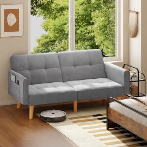 Gizoon Futon Couch Bed, 70.9" Sleeper Sofa with Adjustable Backrest, Modern Folding Daybed for Living Room, Dorm, Bedroom, Apart, 6 Legs and 2 Extra Support Rods, Removable Armrests