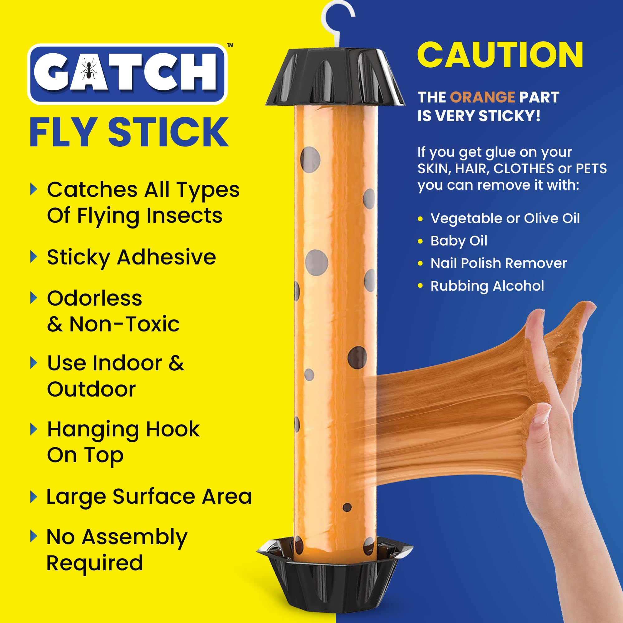 GATCH Fruit Fly Trap (4 Pack), Fly Stick for Mosquitoes, Sticky Trap for Flies Gnats Wasp Flying Insects, Bug Catcher, Indoor or Outdoor Use, Ready to Use Home