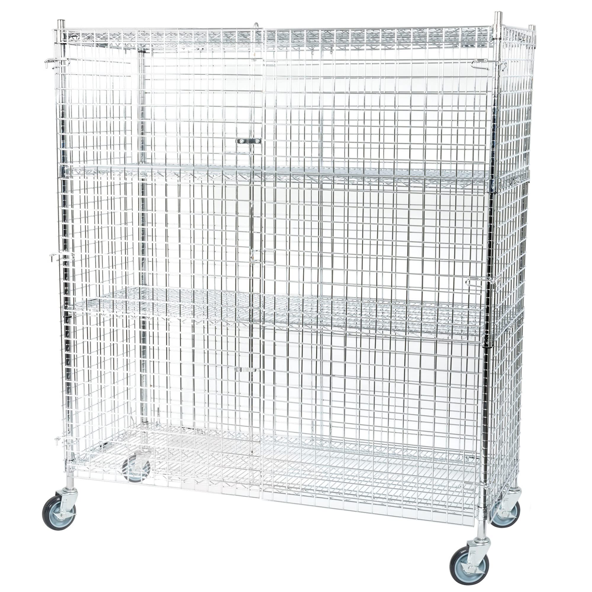 24" W x 60" L x 69" H Heavy Duty Utility Commercial Grade Metal Storage NSF Unit | Chrome Mobile Security Wire Cage Kit