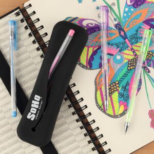 SoHo Silicone Pencil Case with Book Strap - Flexible Pouch for Pencils and Art Supplies - Black Protective Storage with Adjustable Elastic Strap to Attach to Sketchbooks, Bags, and Drawing Pads