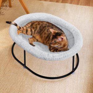 Zoratoo Elevated Cat Hammock Bed for Indoor Cats, Fluffy Warm Cuddle Cat Bed with Detachable Pad Bed Cover, Portable Pet Bed Raised Cuddler for Sleeping Kittens, Small Dog, Oval Cat Hammock Grey