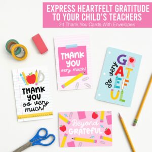 24 Colorful Teacher Thank You Cards From Student - Teacher Gift Card Teacher Appreciation Cards Bulk, Thank You Teacher Cards From Student, Bulk Thank You Cards For Teachers Appreciation Cards