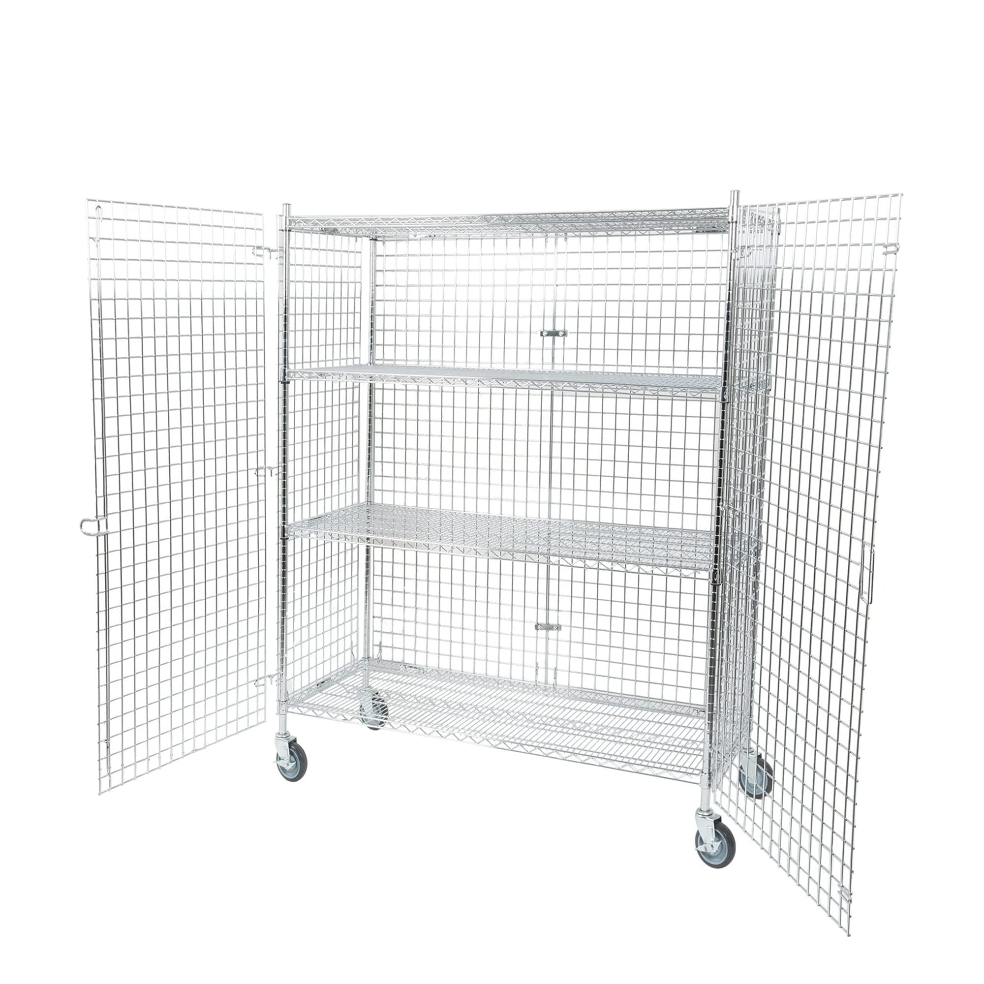 24" W x 60" L x 69" H Heavy Duty Utility Commercial Grade Metal Storage NSF Unit | Chrome Mobile Security Wire Cage Kit