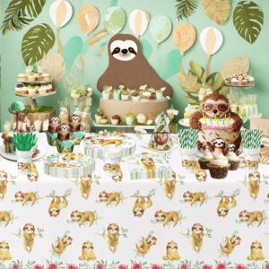 APOWBLS Sloth Birthday Party Supplies Girl, Sloth Party Decorations Tableware For Baby Shower Birthday, Paper Plate, Napkin, Fork, Tablecloth, Jungle Animal Sloth Party Supplies Dinnerware | Serve 24