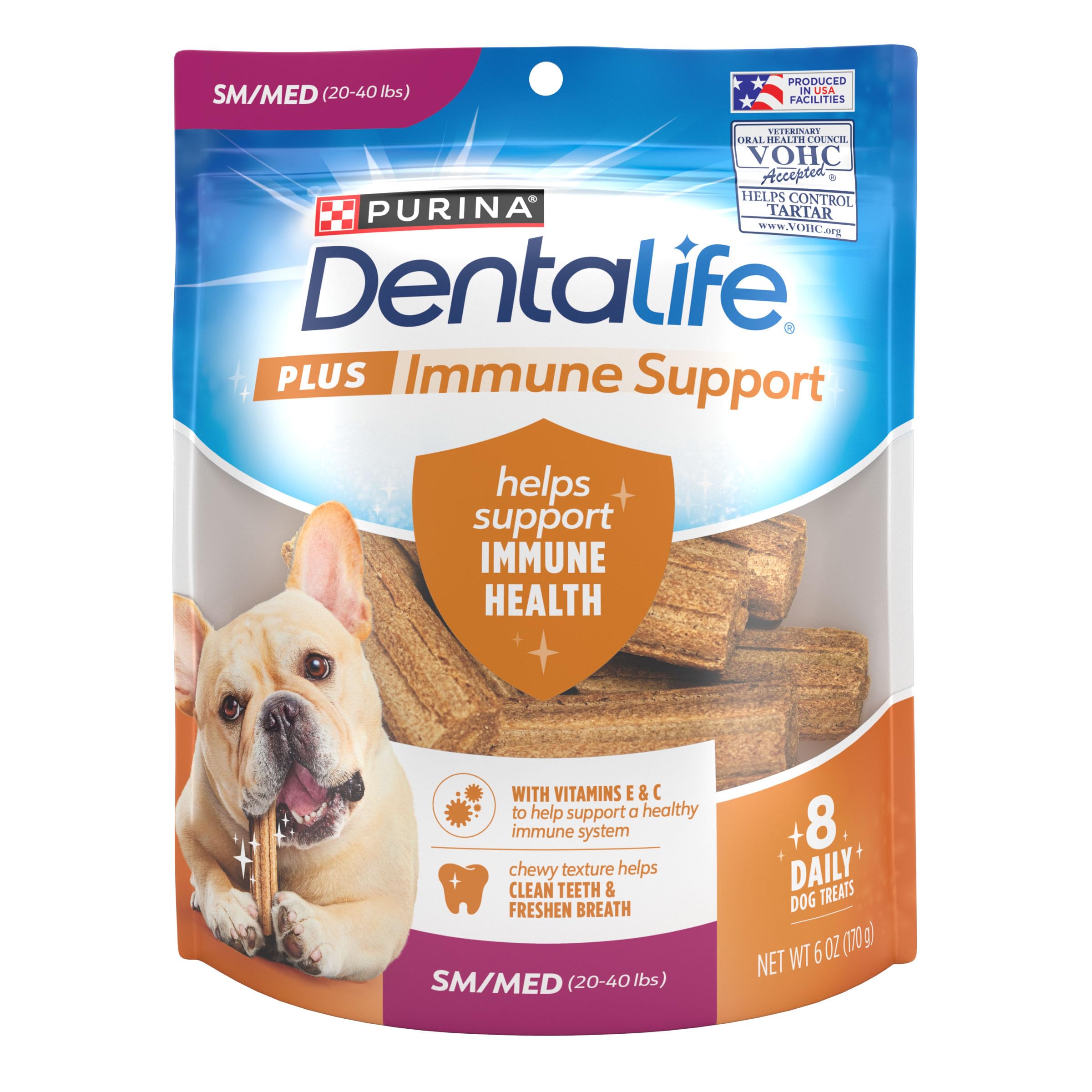 Dentalife Purina Plus Immune Support Chicken, Apple and Blueberry Flavor Small/Medium Dog Dental Chews - 8 ct. Pouch