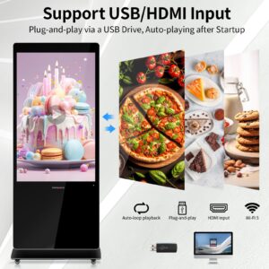 Digital Signage Display, PWR4GTR 55 Inch 4K UHD Capacitive Touchscreen Kiosk Indoor Advertising Screen Floor Standing LCD Monitor with HDMI-IN/USB Port, Android 11.0 System 2+32GB