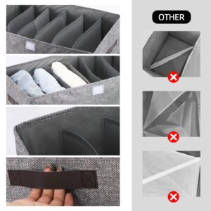 Ohlove 3Pcs Large Wardrobe Clothes Organizer with Lid, 6 Grids Foldable Stackable Fabric Drawer Organizer Dividers Storage Box for Jeans, Pants, T-shirts, Sweater, Scarves, Bras