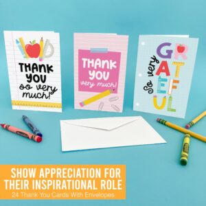 24 Colorful Teacher Thank You Cards From Student - Teacher Gift Card Teacher Appreciation Cards Bulk, Thank You Teacher Cards From Student, Bulk Thank You Cards For Teachers Appreciation Cards