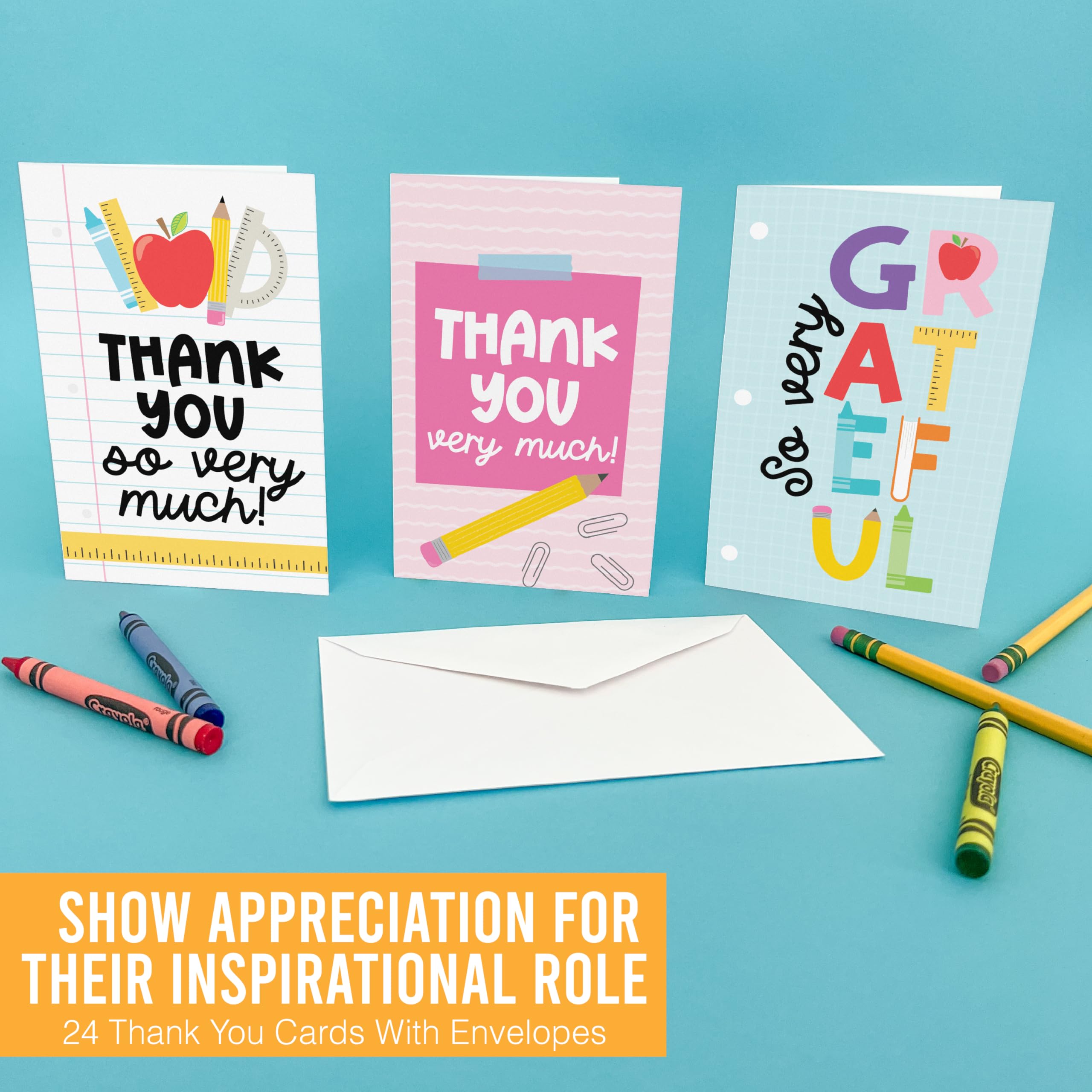 24 Colorful Teacher Thank You Cards From Student - Teacher Gift Card Teacher Appreciation Cards Bulk, Thank You Teacher Cards From Student, Bulk Thank You Cards For Teachers Appreciation Cards