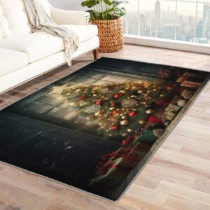 christmas tree rug 3x4 ft, xmas area rug, holiday rugs for living room bedroom, christmas tree carpet, kids room decor for boys girls, washable non slip soft low pile indoor area rugs