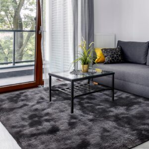 soanny dark grey area rugs for living room bedroom, 4x6 ft tie-dyed shag lounge carpet, fluffy plush soft throw rug for kids room nursery indoor furry floor carpets home decor