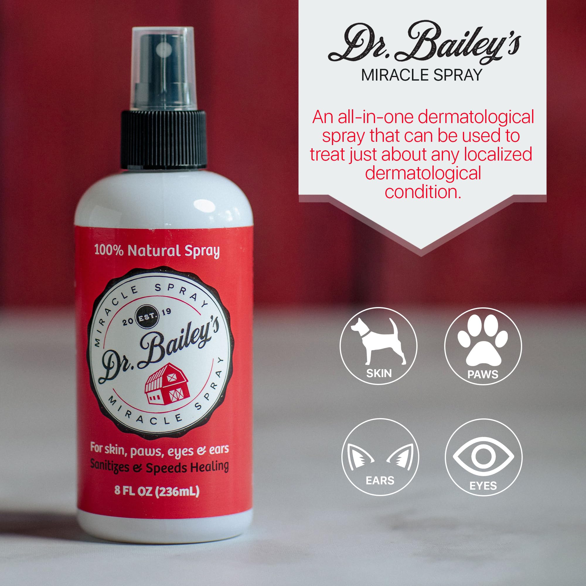 DR. BAILEY'S Miracle Animal Spray - 8 OZ Hot Spot Treatment for Dogs Spray | for Skin, Paws, Eyes & Ears | Skin Irritation Treatment | Anti Itch