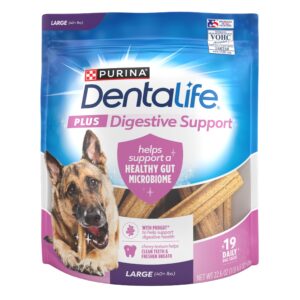 dentalife purina plus digestive support chicken and pumpkin flavor large dog dental chews, mp - 19 ct. pouch