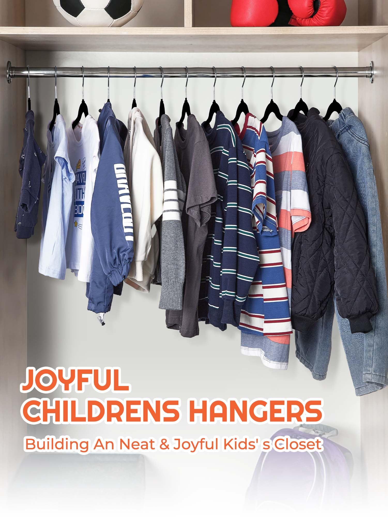 HOUSE DAY Kids Velvet Hangers 50 Pack, Durable Big Kids Hangers 14 Inch Hangers for Youth, Non Slip Kids Felt Hangers, Cute Childrens Hangers for Closet, Kids Black Hangers