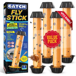 gatch fruit fly trap (4 pack), fly stick for mosquitoes, sticky trap for flies gnats wasp flying insects, bug catcher, indoor or outdoor use, ready to use home