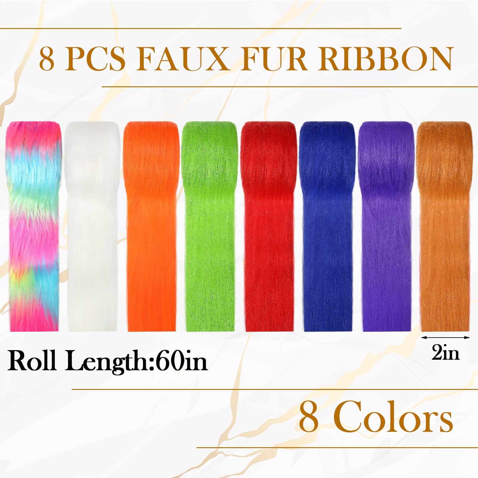 XunYee 8 Pcs Christmas Faux Fur Plush Fur Fabric Precut Strips Fuzzy Fur Ribbon Soft Fake Precut Rolls for Cosplay Costume DIY Craft Gnomes Beard Santa Claus Dwarf Decoration(2 x 60 Inch)