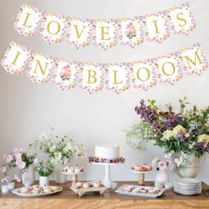 Cheereveal Love is in Bloom Banner - Flower Theme Bridal Shower Bunting Garland, Pink Pre-Assembled Party Signs, Engagement Wedding Party Supplies and Decorations