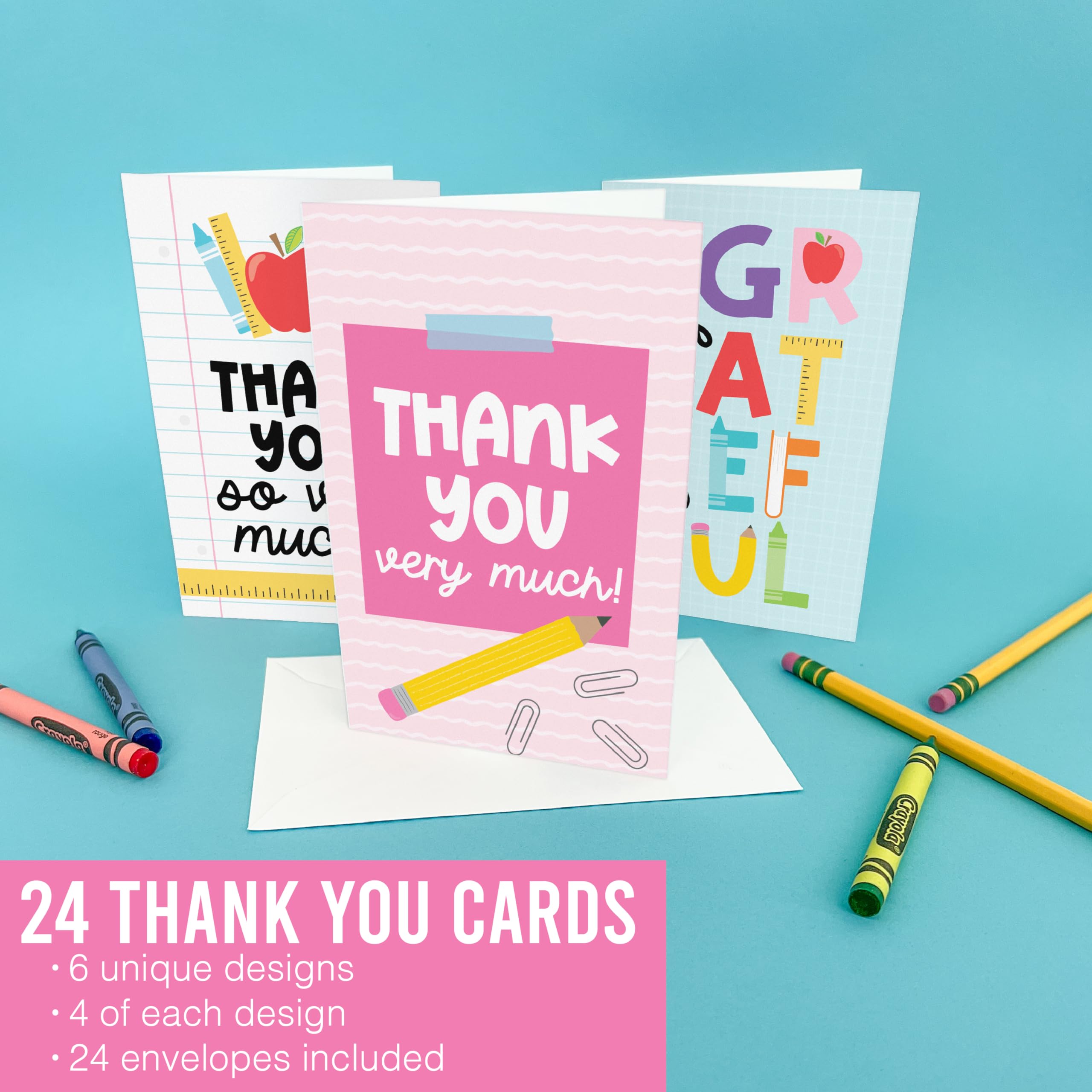 24 Colorful Teacher Thank You Cards From Student - Teacher Gift Card Teacher Appreciation Cards Bulk, Thank You Teacher Cards From Student, Bulk Thank You Cards For Teachers Appreciation Cards